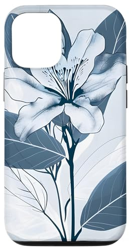 iPhone 12/12 Pro Minimalist Light Blue Line Art Rhododendron Flower Case