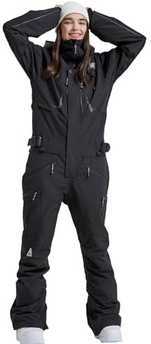 HOUZONIY Skidoverall för kvinnor, snödräkt, skidoverall, skidåkning, skiddräkter, overall, kvinnor, snowboard, skiddräkt, utomhussport, 724-svart, M