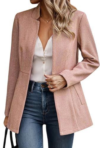 Adigau Blazer elegante da donna Blazer da lavoro giacche aperte davanti ufficio donna Blazer slim fit elegante manica lunga vestito con risvolto business, Rosa, L