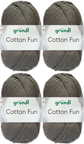 4x50 Gramm Gründl Cotton Fun Häkelgarn aus 100% Baumwolle inkl. Anleitung für Einkaufsnetz (25 Anthrazit)