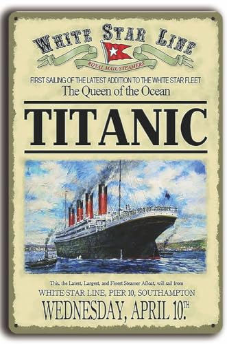 Targa in metallo vintage con immagine Titanic White Star, 30 x 20 cm