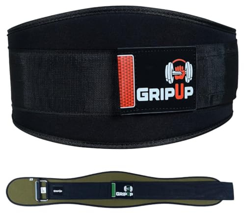GripUp Powerlifting Belt Auto-Lock 6.5” Padded Back Support Ideal for Men & Women in Gym Fitness Bodybuilding Powerlifting Weightlifting Deadlifts & Squats Professional Exercise Equipment (Black, L)