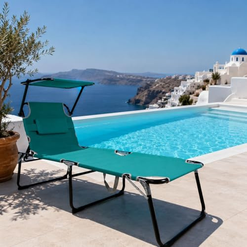 Mojawo XXL Gartenliege Sonnenliege Relaxliege Liege Aluminium mit Kissen gepolstert klappbar Aqua L200xB70xH45/95cm Belastbar bis 150kg