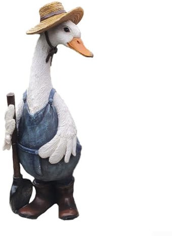 Zoegneer Statue di coppia di anatre dipinte a mano in resina figure statue da giardino giardiniere coppia anatra decorazione da giardino ornamenti artigianato in resina (anatre con pale)