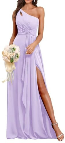 Vestidos de dama de honor de gasa para mujer, con abertura, vestidos formales de noche, vestidos de cóctel, talla grande, Lila, 56 Grande