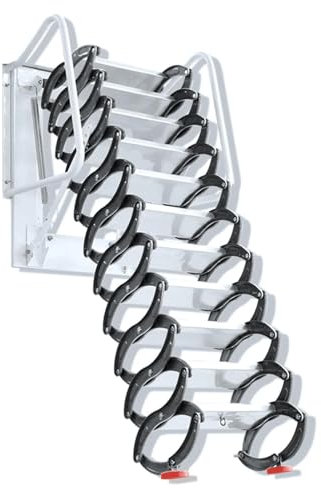 Platzsparende Klappleiter zur Wandmontage, 399,6 kg Kapazität, ausziehbare Dachbodentreppe für den Innen- und Außenbereich, praktische Lösung für den Zugang zum Dachboden