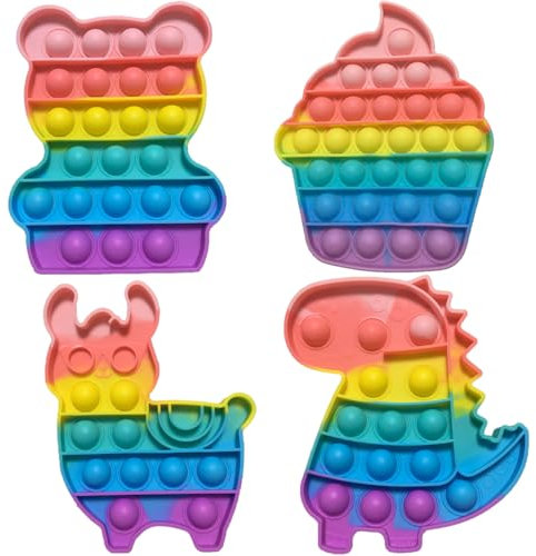 4PCS Pop Bubble Fidget Toy Set,Relief Angst Autismus Antistress Spielzeug Regenbogen Dinosaurier Alpaka Bär Eiscreme, Sensorisches Fidget Spielzeug,Gastgeschenke für Kinder und Erwachsene