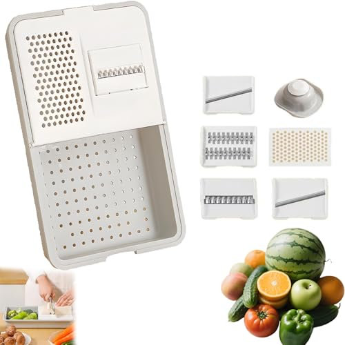 6-in-1 Multi-Functional Grater & Drainer Cutting Board with Containers – Non-Slip, Removable Chopping Board for Slicing, Shredding & Grinding Vegetables & Fruits (White)