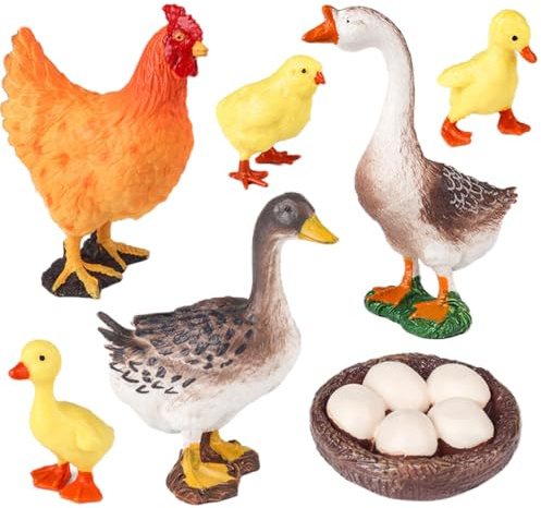 AENIMELY Realistisches Geflügel-Set – Hohle Tierfiguren von Küken, Entenküken, Henne, Gans, Nest mit Eiern – Pädagogisches Bauernhof-Tierspielzeug für Kinder – Lernspielzeug, Kuchentopper