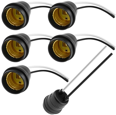 ZDRU 6 PCS E26/E27 Waterproof Lamp Holder Socket, Black Pigtail Rainproof Light Socket, Fully Sealed, 250V 660W for Outdoor, DIY Lighting
