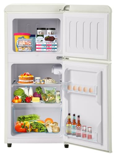 Minifrigo retrò, frigorifero/congelatore da 60 l, temperatura regolabile da -27 °C a 13 °C, classe energetica C, silenzioso 45 dB, 102 kWh/anno, classe energetica E,White