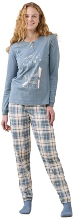 Noidinotte - Pigiama Donna Invernale Caldo Cotone Articolo Neve. - L Azzurro