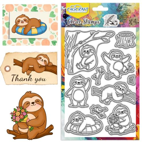 CHGCRAFT Süßes Faultier Klar Stempel Blumen Transparente Stempel Vögel Klarsichtige Silikon Siegel für die Herstellung von Karten DIY Scrapbooking Fotoalbum Dekoration, 4,3x6,3 Zoll