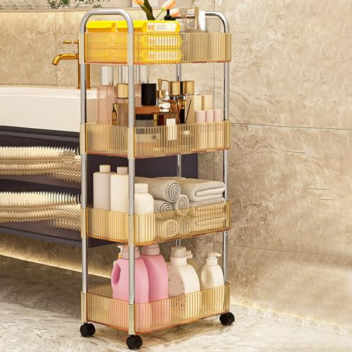 Carro de almacenamiento de 4 niveles acrílico multifuncional con ruedas para cocina, baño y sala de estar, estante de almacenamiento móvil para organizar artículos esenciales, color verde