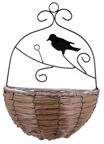 BESTonZON Hängender Halbrund und Rattan Kunststoff Wandkorb aus Eisen zu Platzsparend und Einfach Verwenden im Pastoralen Stil für Balkon und Zuhause