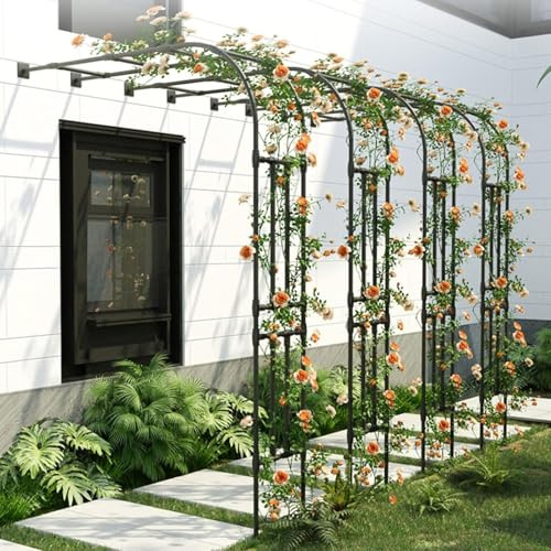 Outdoor Metall Garten Halbbogen Rose Pergola Wetterbeständig Klettergerüst Verstellbar Breite 60 240cm Schwarz Ideal für Rosen 90x240cm Garten Dekor