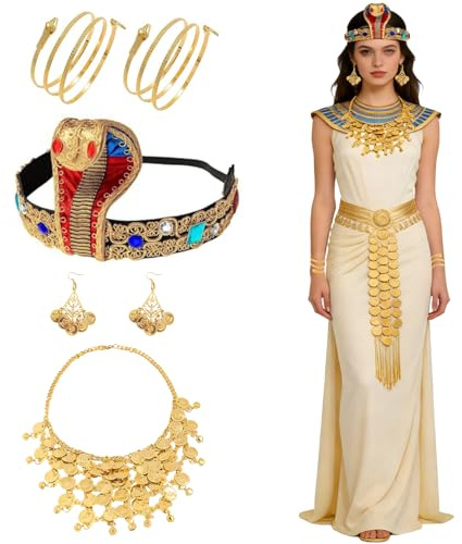 SongBuydn Cleopatra Kostüm Set, Medusa Kopfschmuck 5-teiliges ägyptisches Cleopatra Accessoire-Set mit Kopfschmuck, Ohrringen, Halskette und Armreifen, für Bauchtanz, Mottopartys und Fotoshootings