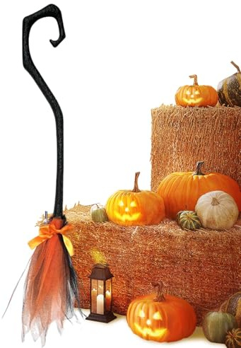 Genérico Escoba de de Halloween - Accesorio de Decorado con Cinta, Accesorio de Disfraz | Escoba de para y Adultos, decoración de, Juego de rol, decoración de Halloween