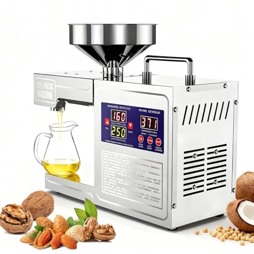 AUTUMFLATGAO Schiaccia Olive Elettrico da 820W, Estrattore di Olio, Macchina per La Spremitura a Freddo E a Caldo, Temperatura 40-300℃, 3-6 kg/H, per Cocco, Girasole, Arachidi, Mandorle, Soia