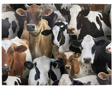 Rompecabezas de 500 Piezas de Animales de Granja, Vacas lecheras y Vacas para Adultos. Rompecabezas de Madera para Adultos Mayores.