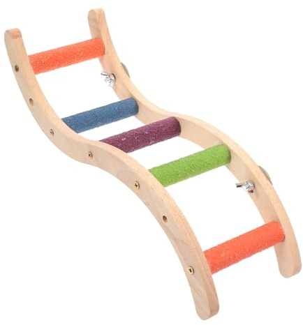 Cabilock Escalera de Madera para Pájaros Pequeños S Acabado Mate, Juguete para Jaulas de Loros y Hámsteres, Accesorios para Jaulas de Aves, Color Madera Natural, Adecuado Color Aleatorio