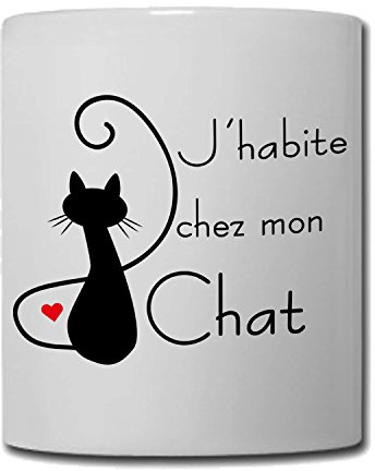 YONACREA - Mug Tasse - J'habite chez mon Chat