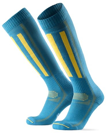 DANISH ENDURANCE Merino Performance Skisocken (1|2 Paar), Thermo-Socken, Gepolsterte Kniestrümpfe, für Damen, Herren & Kinder, Blau/Gelb, 43-47