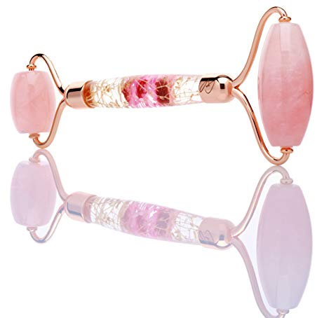 Bellalisia Rose Quartz Face Roller For Face Massage - Cooling Eye Roller for Dark Circles and Face Puffiness Pink Jade Gemstone Crystal Facial Massager, The Perfect Home Spa Relaxation Gift for Women.