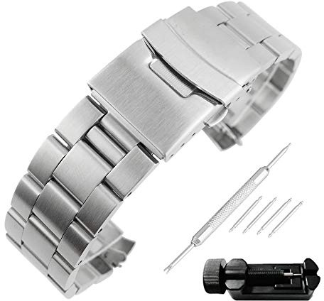 Weimob Unisex Edelstahl Uhrenarmband Schwarz/Silber mit Faltschließe Kurve Anstoß Länge Verstellbar mit Install-Werkzeug und Linksentferner wa181-182Sweimob