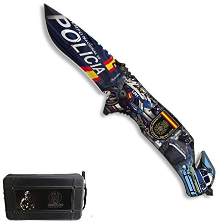 Couteau de camping de sécurité de la police nationale ECOMMUR/lame en acier inoxydable de 8,2 cm + coffret cadeau