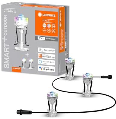 LEDVANCE Luce da giardino a LED intelligente con tecnologia WiFi, pacchetto di estensione con 3 punti LED per esterno, colori RGB modificabili, compatibile con Google e Alexa, SMART+ GARDEN DOT EXT