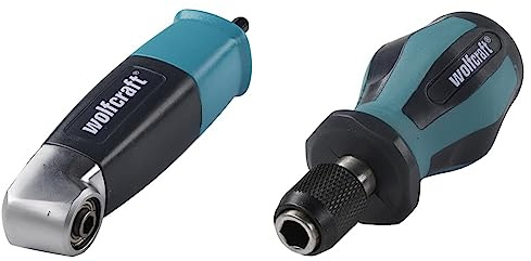 Wolfcraft 4688000 - Avvitatore Angolare A 90° & 1239000 - Avvitore Manuale Con Alloggiamento Per Inserti, 75X54X22Mm