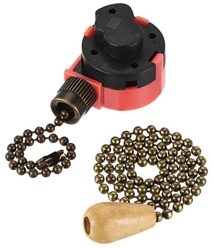 sourcing map Pull Chain Switch 3 Speed 4 Wire Replacement ZE-268S1 with Extension Chain for Ceiling Fan Lamp Light Red Bronze