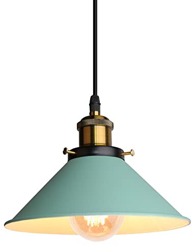 iDEGU Lampada a Sospensione Retrò 22cm Lampada da Soffitto Vintage in Metallo E27 Lampadario a Sospensione Moderno Stile Scandinavo Plafoniera per Soggiorno Cucina Camera Ristorante (Verde)