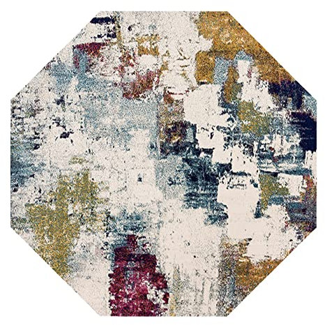 makeups69 Teppich Achteckig rutschfest waschbarer, Teppiche Orientteppich Kurzflorteppich für Wohnzimmer Schlafzimmer Esszimmer， abstraktes buntes Kunstölgemälde Retro modern Octagon 150 x 150 cm