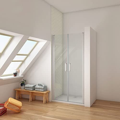 70x185cm Mampara de ducha frontal abatible dos hojas, 5mm cristal templado marco de aluminio gris mate