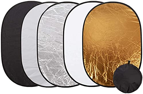 BOLLUMA 5 in 1 Reflektor 100x150cm Reflektoren Fotografie Tragbarer Faltbarer Gold/Silber/Weiß/Schwarz/Transparent Light Reflector mit Tragetasche für Portrait Draussen Foto Fotostudio Video