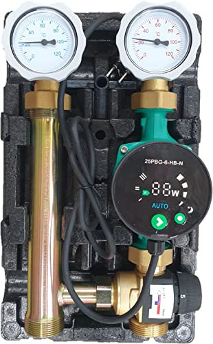Unidelta Pumpengruppe mit Thermostat von 20-43 Grad C und Hocheffizienzumpe 25/6 für Fußbodenheizung, 11849 (41R)