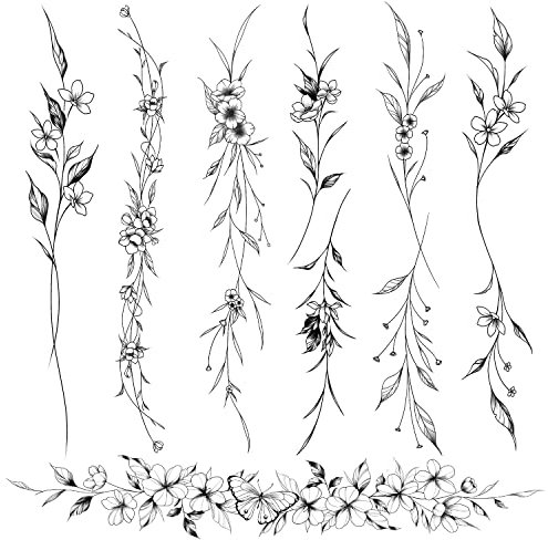 Leesgel Tatuaggi Temporanei Donna, 12 Fogli Fiori Viti Fogliame Piante Tatuaggi Finti per Adulti, Impermeabili Fake Tattoos Stickers per Corpo Braccio Petto Spalla