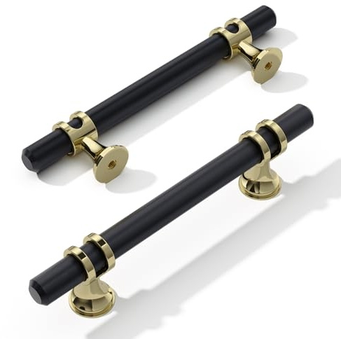 FURNIWARE 10 Stück Möbelgriff, 96mm Bohrlochabstand Möbelgriffe Schrankgriffe Küche Kabinett Griff Verwendet für Türgriff der Badezimmertür Kleiderschrank,Gold + Schwarz