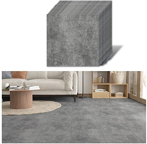 VEELIKE Grey Vinyl Flooring Self Adhesive Floor Tiles Bathroom Waterproof Vinyl Tiles Kitchen Stick on Floor Tile Concrete Effect Flooring Bedroom Tile Stickers Thicken 1.5mm 30cm x 30cm 12 Pieces