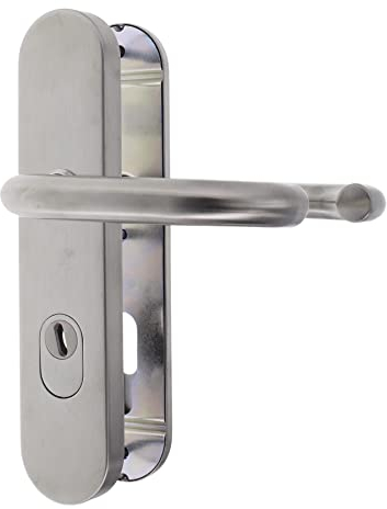 ToniTec Haustür Schutz-Drückergarnitur Edelstahl Entfernung 72 mm U-Form mit Zylinderabdeckung für Türstärke 36-53 mm