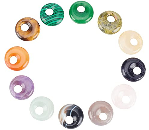 WEBEEDY 12 Stück EdelsteinAnhänger Donut- und Glücksstein-Halsketten Schmuckherstellung Heilsteine Perlen Anhänger Geschenke für die Weihnachtsfeier