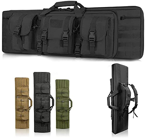 Waffenkoffer für langwaffen, Gewehrtasche Gewehrkoffer Langwaffenfutteral, Weich Gepolsterter Gewehrkoffer mit Doppelfach & 3 Große Zubehör Beutel zum Schießen Wargame-Jagd A,140CM