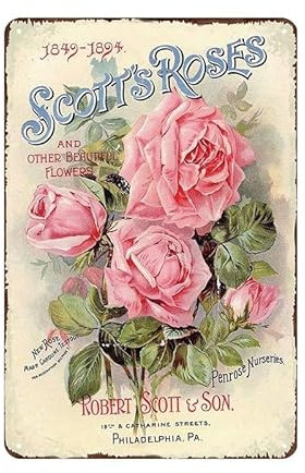 Plaque rétro en métal avec motif de fleurs de jardin et de roses