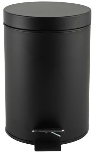 Beldray LA038098BLKFEU7 Bathroom Pedal Bin – Small Round Stainless Steel Sanitary Waste Bin For Bedroom, Office, Kitchen, Toilet, Soft Close Rubbish Bin, Removable 3L Inner Bucket, Carry Handle, Black