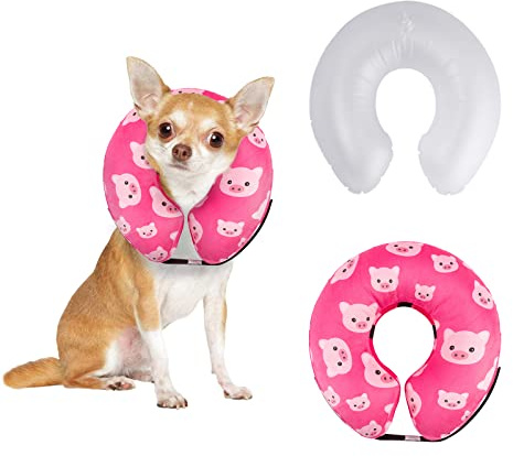 CuteBone Aufblasbarer Hundekegel mit abnehmbaren weichen Fleece-Bezügen für kleine/mittelgroße/große Hunde und Katzen Halskrausenhalsband nach Operationen GWB01S-DE | Abnehmbarer Fleece-Bezug, verstellbarer Riemen, rutschfeste Schlaufe, einfaches Aufblasventil, teilbarer aufblasbarer Einsatz