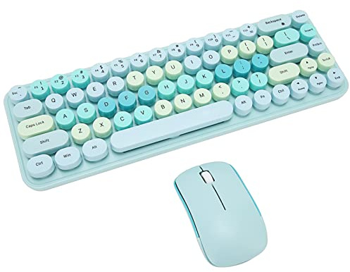 Wireless Keyboard and Mouse Combo, Mixed Color Cute Keyboard and Mouse Set, Compact Typewriter Keyboard and DPI Adjustable Optical Mouse for PC, Laptop, Computer (Blue Mixed Color)
