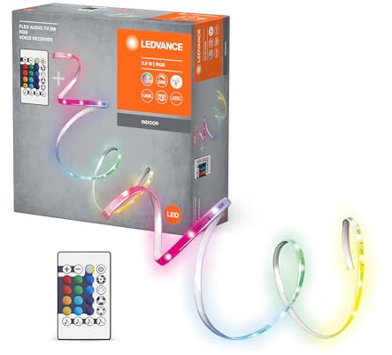 LEDVANCE FLEX AUDIO TV 2M LED-Streifen VR, weiß, 3,5W, 55lm, integrierter Sound-Receiver, RGB-Farbsensor, Fernbedienung, lange Lebensdauer, einfache Montage, USB-Anschluss, Schutzklasse IP20