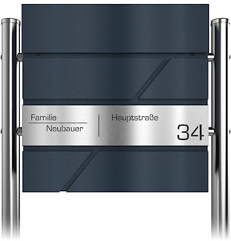 Graviers Design Buzón independiente antracita RAL 7016 con soporte, buzón personalizado de acero inoxidable, grabado láser, nombre, número de casa, nombre de calle, compartimento para periódicos,